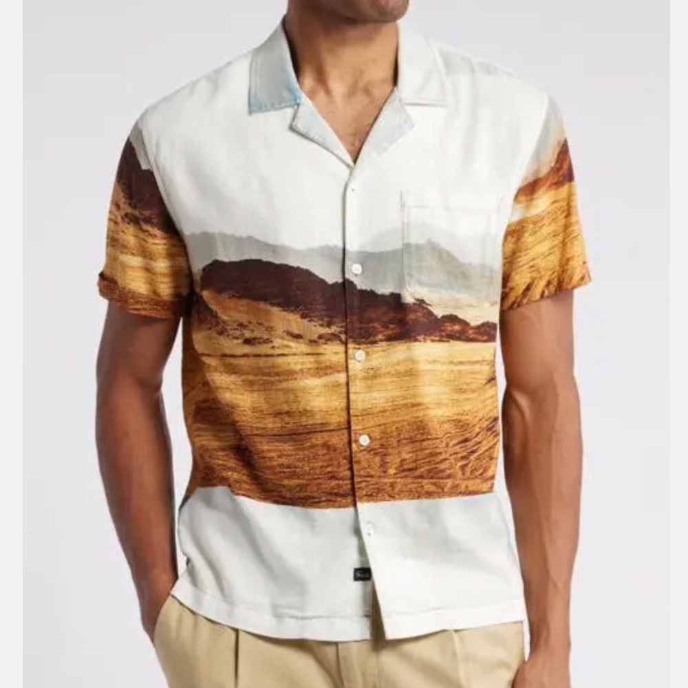 RAILS Moreno Shirt Big Mesa Button Front Linen Blend Breathable Mens Large $128